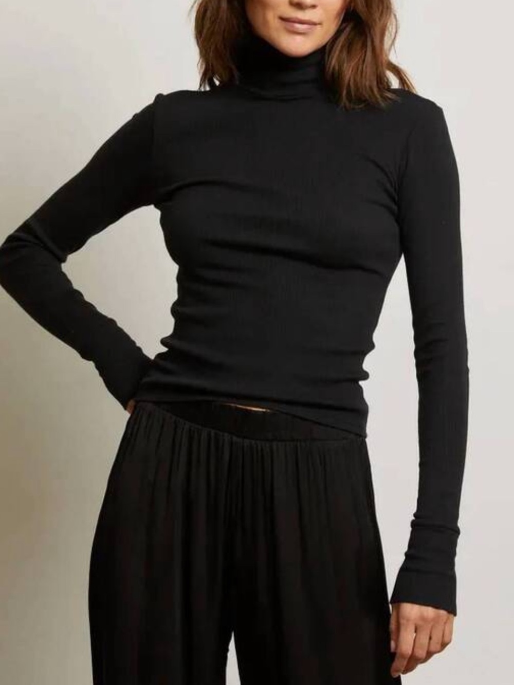Perfectwhitetee Hayden Black Turtleneck Ribbed Long-Sleeve Top